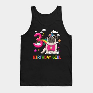 Pug Birthday - 3 Years Old Unicorn Pugicorn Party Tank Top